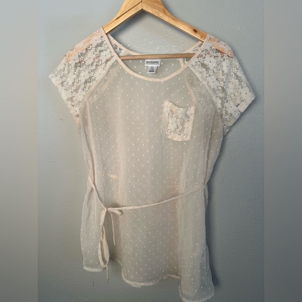 Motherhood Maternity Sheer Polka Dot Lace Pocket Blouse S